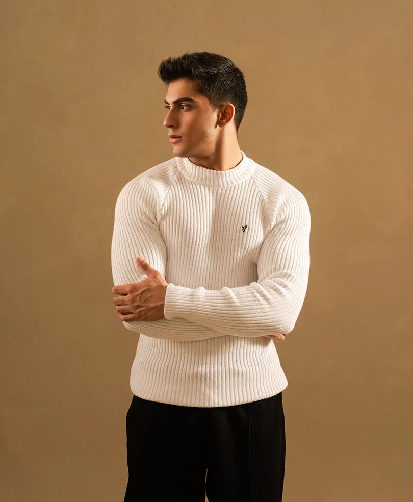White Knit Mock Neck Sweater